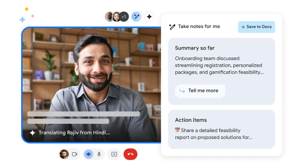 Gemini for Workspace translates and summarises a call on Meet
