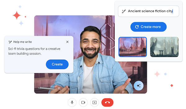Людина створює фонове зображення за допомогою ШІ під час дзвінка в Meet. 