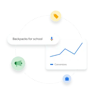 Search for ‘backpacks for school’ and corresponding graph of conversions