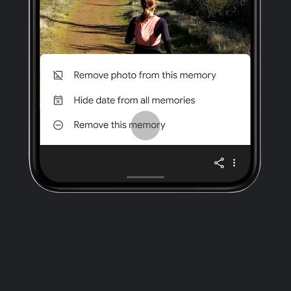 A smartphone displaying a list of photo control options