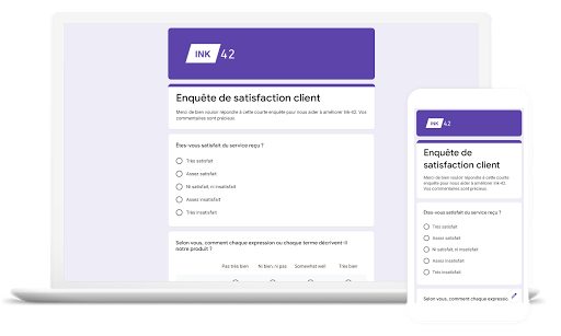 Un ordinateur portable et un téléphone affichant l'interface de Google Forms