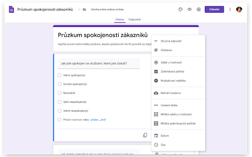 Vytváření průzkumu pomocí Formulářů Google.