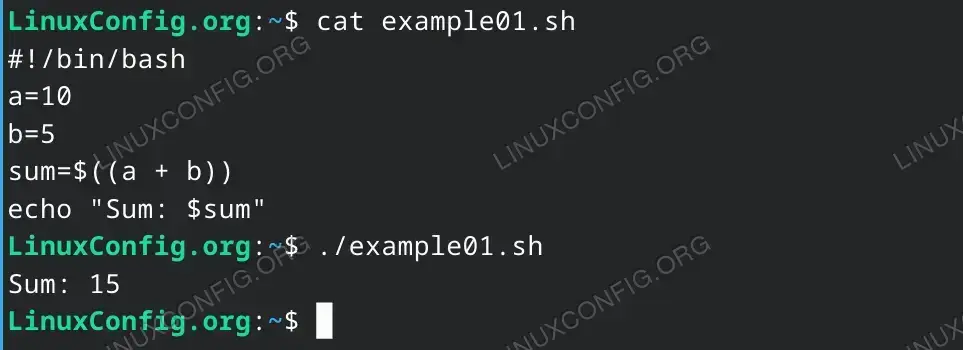 Simple addition of two numbers using the $((expression)) syntax.