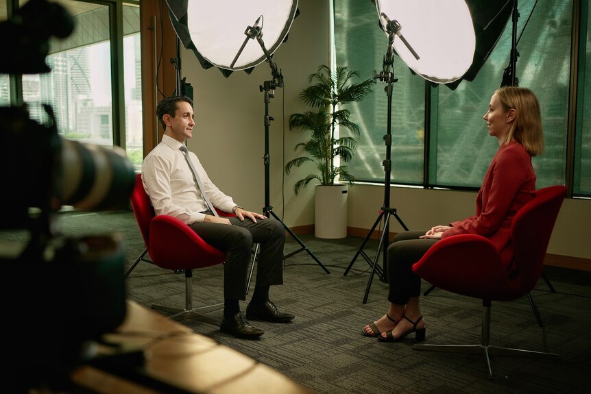 David Crisafulli with ABC state political reporter Kate McKenna