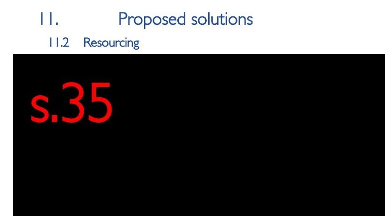 A screenshot of a report with the headline 'Proposed solutions' and underneath it a redacted black box.