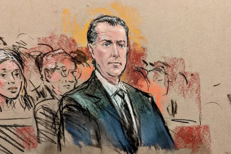 A court sketch shows Hunter Biden sitting in court.