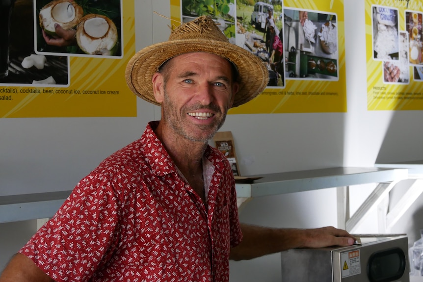 Cocos Islands farmer, baker and restaurant owner Tony Lacy in his West Island packaing and processing shed.