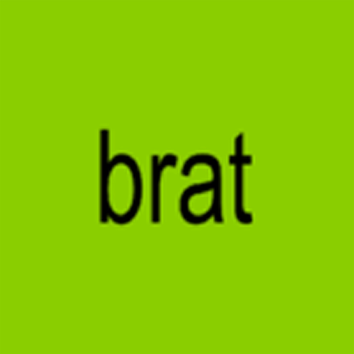 the word BRAT in lowercase against a lime green background