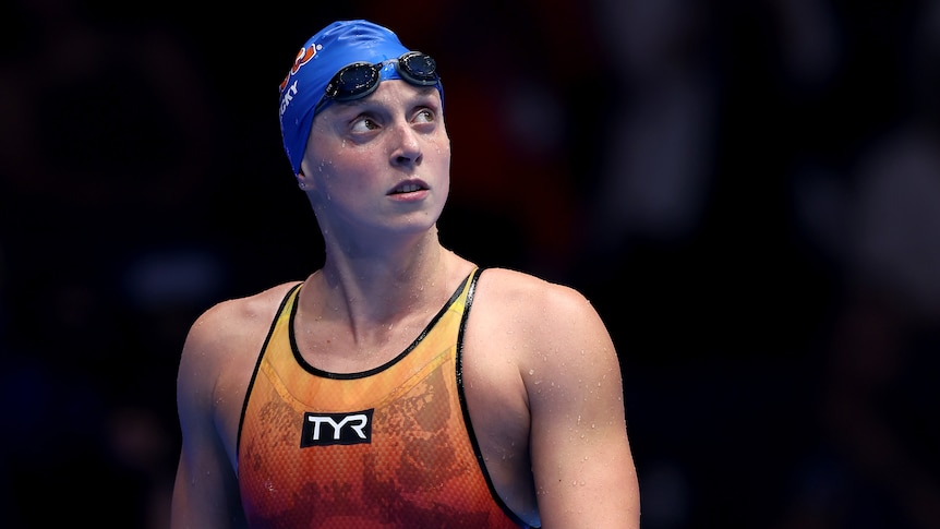 Katie Ledecky looks up