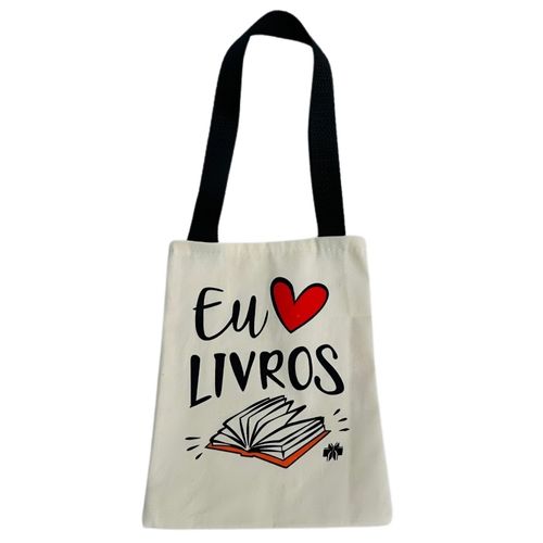 sacola retornável tecido ecobag amo livros alça preta