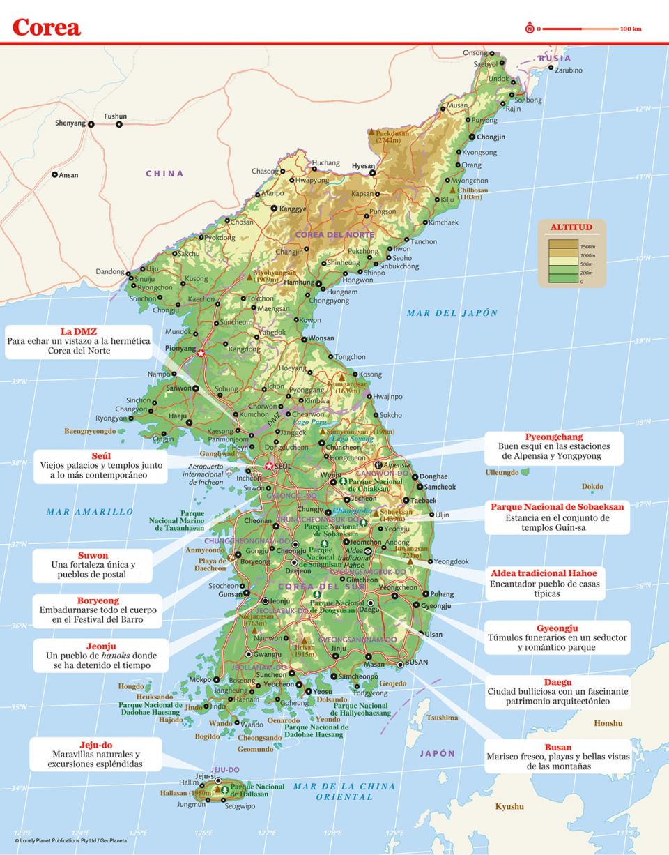 Mapa de Corea del Sur para preparar tu viaje a Corea del Sur de la forma más sencilla.