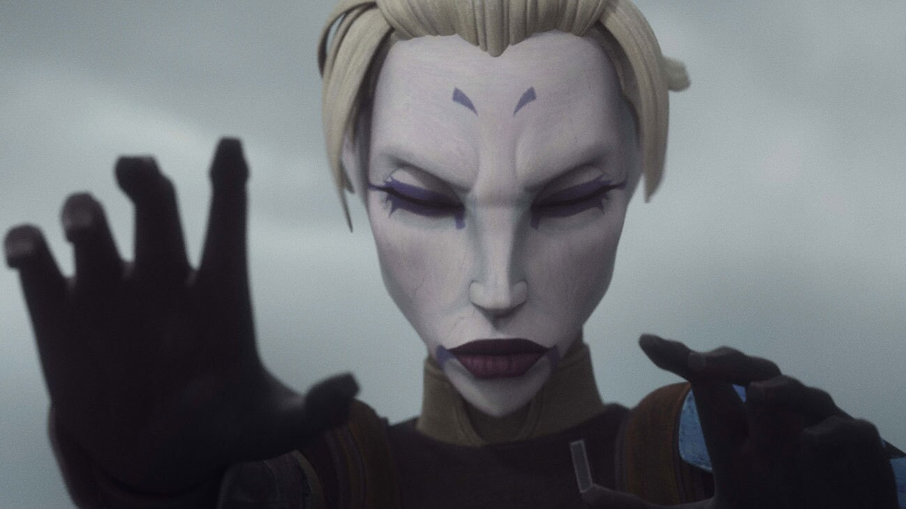 Asajj Ventress in a scene from "STAR WARS: THE BAD BATCH", season 3 exclusively on Disney+. © 2024 Lucasfilm Ltd. & ™. All Rights Reserved.