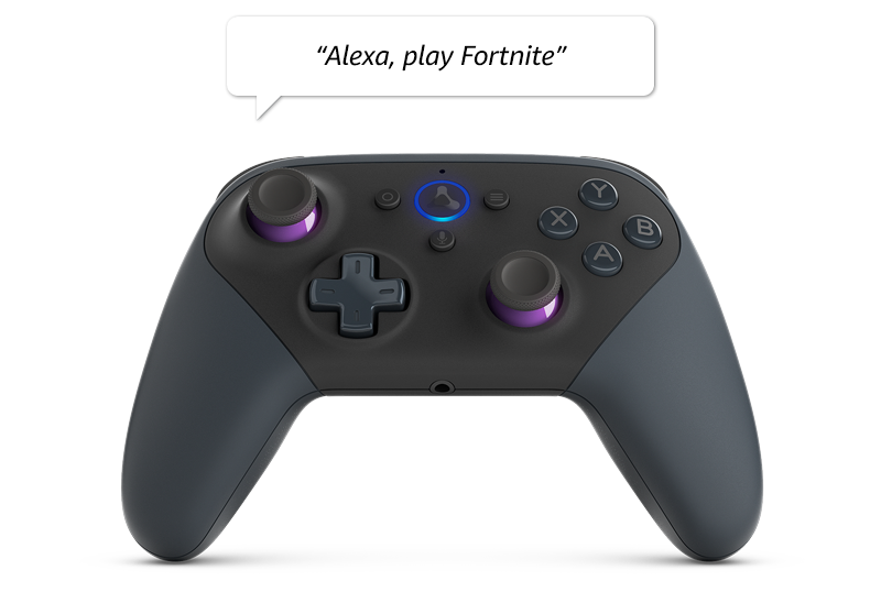 A Luna Controller being used with Alexa to play Fortnite
