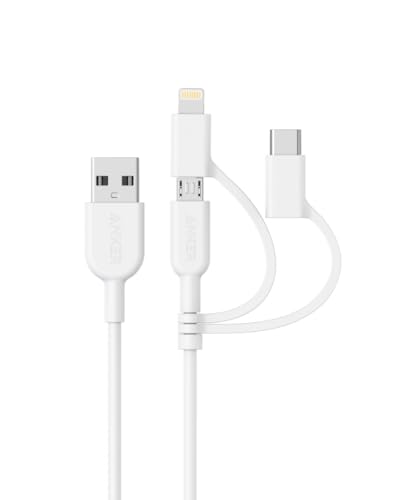 Anker PowerLine II 3-in-1 ケーブル（ライトニングUSB/USB-C/Micro USB端子対応ケーブル）【Apple MFi認証取得】iPhone 11 / 11 Pro / 11 Pro Max/XR / 8 対応 (0.9m ホワイト)