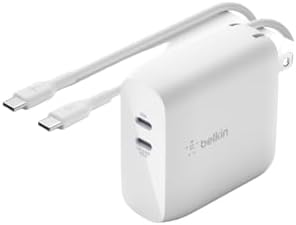 Belkin BoostCharge USB C 68W GaN Wall Charger with Dual Ports - iPhone Charger Fast Charging, Type C Charger, USB C Charger w/ PD for Samsung Galaxy, iPad Pro, Macbook Pro, Includes 2M USB C Cable