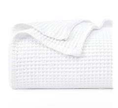 PHF 100% Cotton Waffle Weave Blanket Queen Size 90"x90"-Lightweight Washed Soft Breathable Blanket Perfect for Summer - Gre…