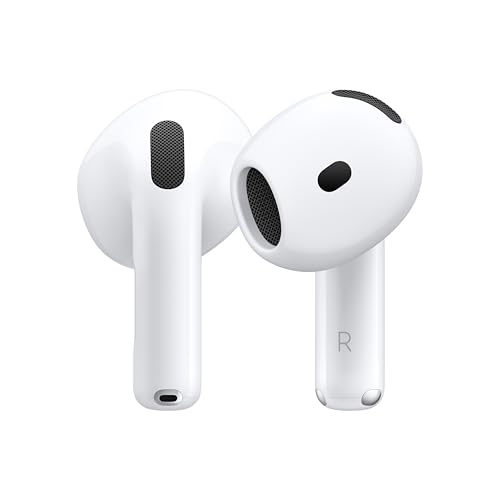 Apple AirPods 4 ワイヤレスイヤーバッド、Bluetooth ヘッドフォン、パーソナライズさ れた空間オーディオ、耐汗耐水性能、USB-C 充電ケース、H2 チップ、最大 30 時間の バッテリー駆動時間、iPhone で簡単に設定