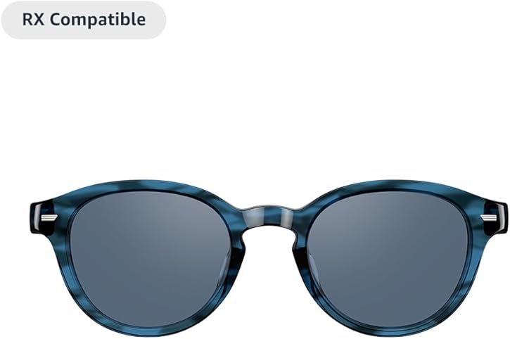 Image of Amazon Echo Frames (3rd Gen) | Smart glasses with Alexa | Round frames in Blue Tortoise with polarized sunglass lenses