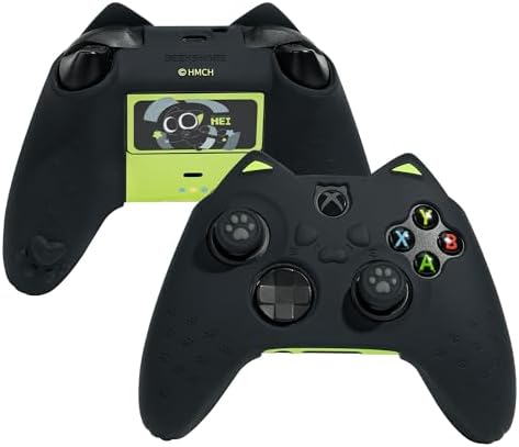 GeekShare Conjunto de pegadas de pele de controle de pata de gato capa protetora de silicone antiderrapante compatível com controle Xbox Series X com 2 tampas de aperto de polegar e 1 adesivo - preto