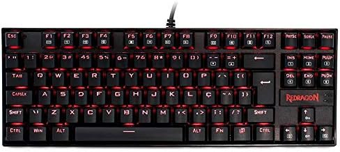 Teclado Gamer Redragon Kumara LED Vermelho Mecânico ABNT2 Outemu Blue K552 PT-Blue