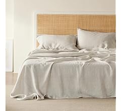 Bedsure Linen Sheets - Queen Linen Bed Sheet, 4 Pcs Linen Cotton Sheets Queen Size Set, Linen Cotton Blend Sheets for All S…