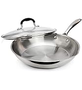 AVACRAFT 18/10 10 Inch Stainless Steel Frying Pan with Lid, Side Spouts, Induction Pan, Versatile...