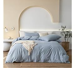 JIYUAN 100% Washed Cotton Duvet Cover Set Comfy Simple Style Soft Breathable Textured Durable Linen Feel Bedding for All Se…