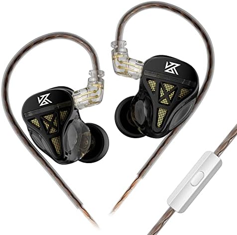 KZ DQS 1DD Earphones Wired in-Ear Headphones with Microphone Sound Isolating Earphones with Detailed Sound, Secure in-Ear Fit, Detachable Cable, Durable Quality for Audiophile Musician(Black,with Mic)