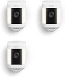 Ring Spotlight Cam Plus, Battery | Two-Way Talk, Color Night Vision, and Security Siren (2022 release) | 3-pack, White