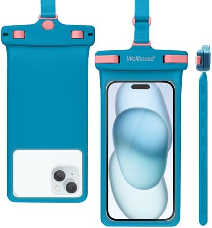 wellhouse Waterproof Phone Pouch, Waterproof Phone Case for iPhone 15 14 13 12 Pro Max XS Samsung, IPX8 3D Cellphone Dry Bag Beach Essentials -Blue 1 Pack 7"