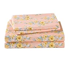 Floral Queen Sheet Set Yellow Flower Bedding Sheets Printed Sheets - 4 Piece Soft Microfiber Botanical Patterned Fitted She…