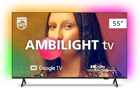Smart TV Philips Ambilight 55" 4K 55PUG7908/78, Google TV, Comando de Voz, Dolby Vision/Atmos, VRR/ALLM, Bluetooth