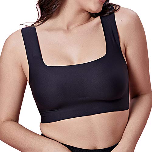 Ubras Women's Camisole Full Coverage Non Padded Comfort Wire Free Invisible Seamless Bra,Black,L
