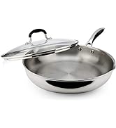 AVACRAFT 18/10 12 Inch Stainless Steel Frying Pan with Lid, Side Spouts, Induction Pan, Versatile...