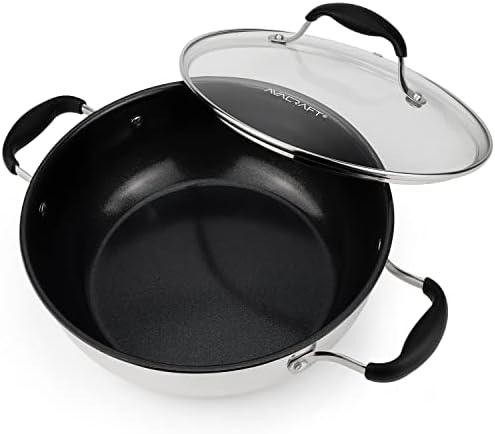 AVACRAFT Nonstick Everyday Pan, 9 inch, Ceramic Coating, Stainless Steel, Induction Compatible, Dishwasher Safe