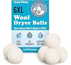 Wool Dryer Balls - Smart Sheep 6-Pack - XL Premium Natural Fabric Softener Award-Winning - Wool Balls Replaces Dryer Sheets…