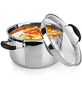 AVACRAFT Tri-Ply Stainless Steel Stockpot with Glass Strainer Lid, Side Spouts, 6 Quart Pot, Mult...