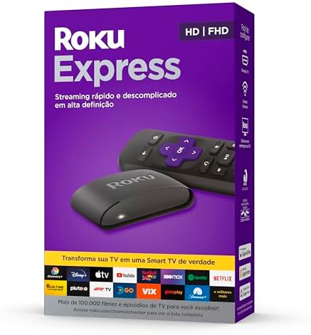 Roku Express | Dispositivo de streaming para TV HD/Full HD compatível com Alexa, Siri e Google. Inclui Cabo HDMI Premium