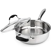 AVACRAFT 18/10 Tri-Ply Stainless Steel Saute Pan with Lid, Stay Cool Handle, Helper Handle, Induc...