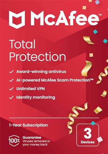 McAfee Total Protection 2024 | 3 Device | Cybersecurity Software Includes Antivirus, Secure VPN, Password Manager, Dark Web M