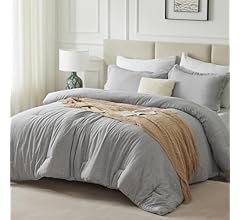 CozyLux King Size Comforter Set - 3 Pieces Light Grey Soft Luxury Cationic Dyeing Bedding Comforter for All Season, Light G…