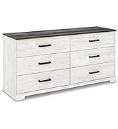 Signature Design by Ashley Shawburn Modern Farmhouse 6 Drawer Dresser, Two Tone White & Dark Gray