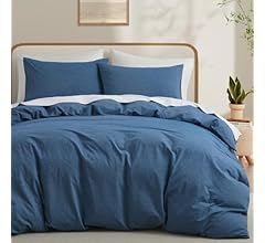 LOVQUE 100% Washed Cotton Duvet Cover Twin Size, Denim Blue Fade-Resistant Natural Bedding Set (No Comforter), 68x90 Inches