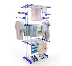 H Houseware Stainless Steel Heavy Duty Double Pole 3 Layer Cloth Drying Stand for Balcony | Clothes Stand for Drying| Cloth…