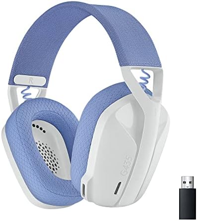 Headset Gamer Sem Fio Logitech G435 LIGHTSPEED, Conexão USB e Bluetooth, Design Leve e Confortável, Microfone Embutido, Bateria de até 18h - Compatível com Dolby Atmos, PC, PS4, PS5, Mobile – Branco