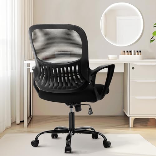 Sweetcrispy Office Computer Desk Managerial Executive Chair, Ergonomic Mid-Back Mesh Rolling Work Swivel Chairs with Wheels, 