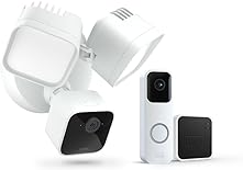 Blink Wired Floodlight Camera + Video Doorbell with Sync Module 2 | Two-way audio, HD day and night video, motion detection, works with Alexa — (White)