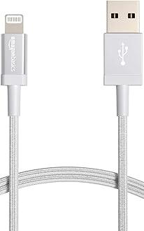 Image of Amazonベーシック USB-A -ライトニングケーブル ナイロン iPhone充電 Apple MFi認証 iPhone 13/13 Pro/12/SE(第2世代)/iPad 各種対応(シルバー 1.8m)