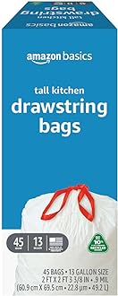 Image of Amazon Basics - Tall Kitchen Trash Bags, 13 Gallon, 10% Post Consumer Recycled Content, Unscented, 45 Count, Pack of 1