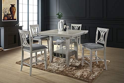 Kings Brand Furniture - Murdo 5 Piece Counter Height Dining Set, Table & 4 Chairs, Wash White